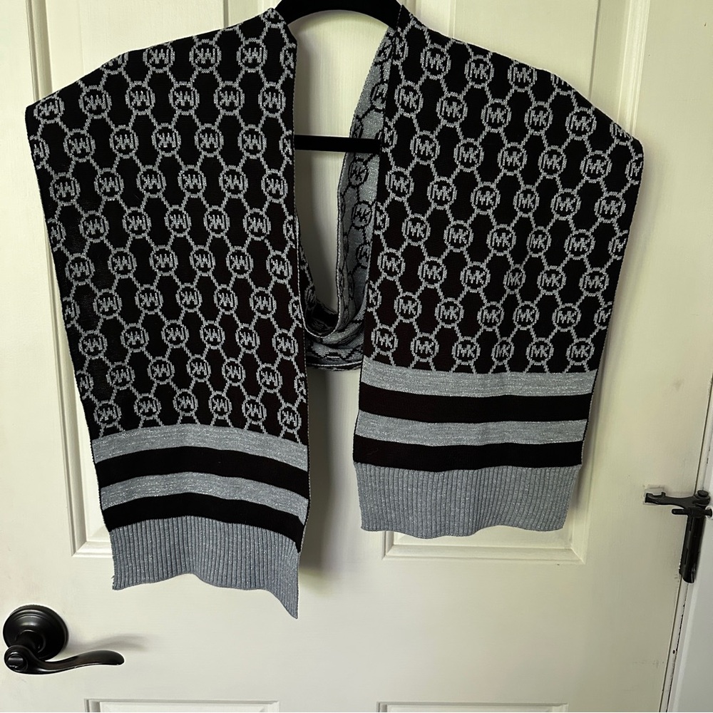 Michael Kors Black, Gray and Silver Logo Scarf